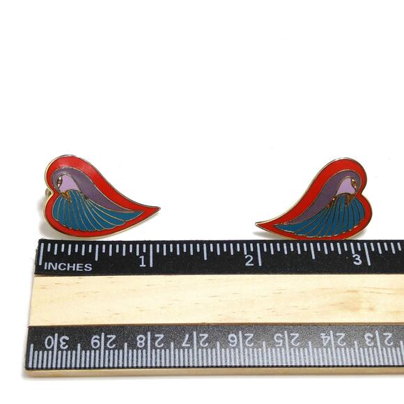 Laurel Burch "Dove Heart" Post Earrings, Gold Plated, 1980s Vintage Jewelry - Picture 5 of 10